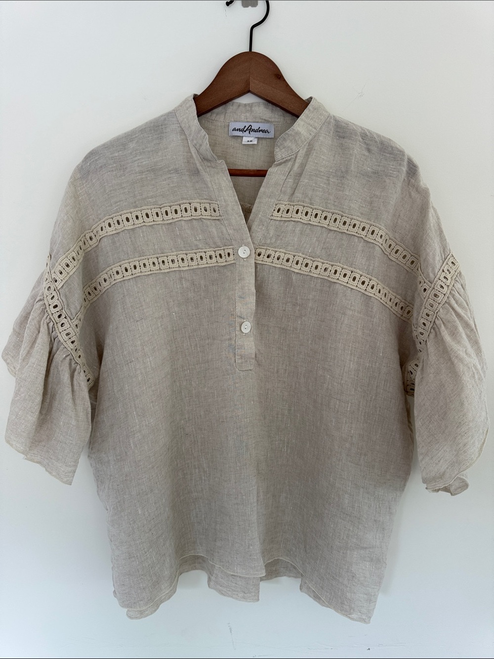 Natural Linen Crochet-Trim Peasant Blouse - Picture 4 of 7